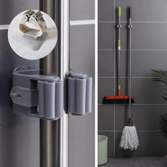 4 X Organizador Soporte Porta Escoba Utensillos Rosa Adhesivo