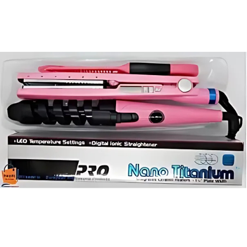 Combo Plancha para el Cabello Titanium + Rizador Electrico + Peine