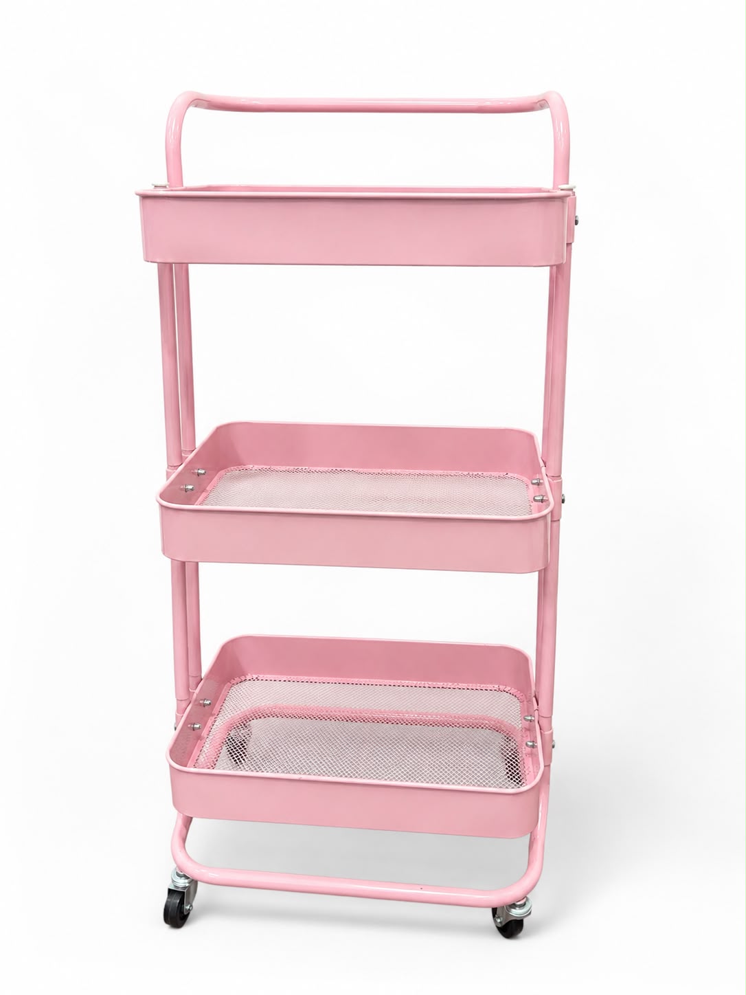 Carrito Organizador Metálico ROSA de 3 Niveles con Ruedas