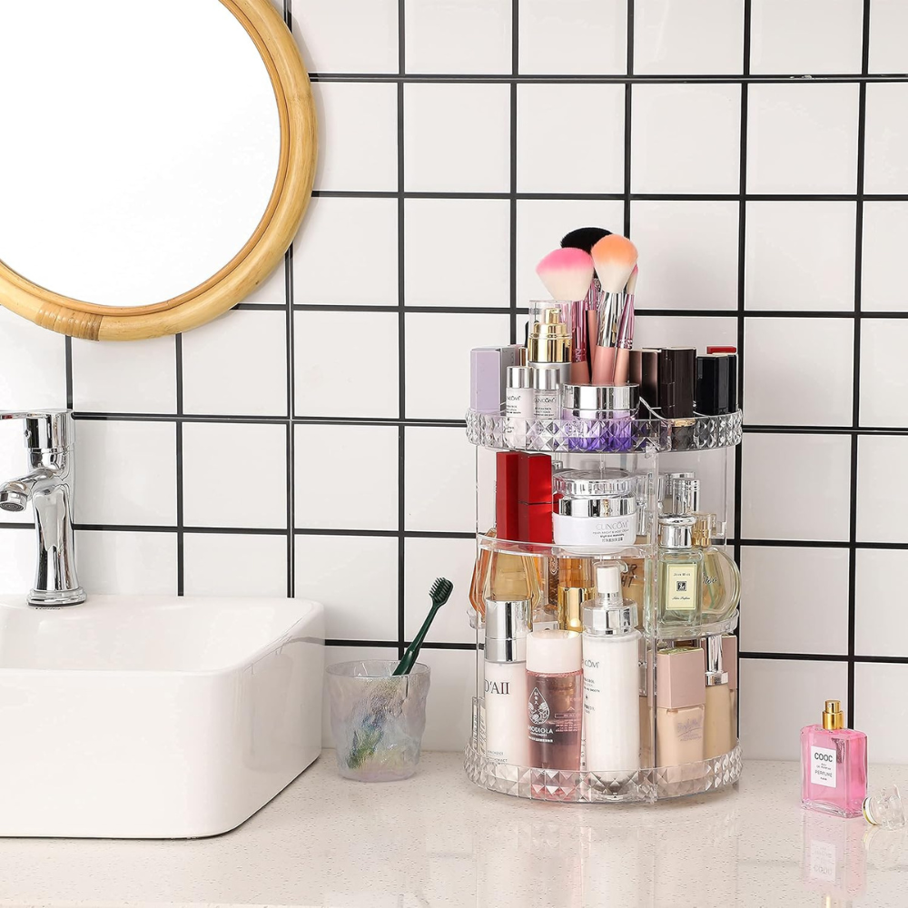 Organizador de maquillaje giratorio 360° de plástico transparente