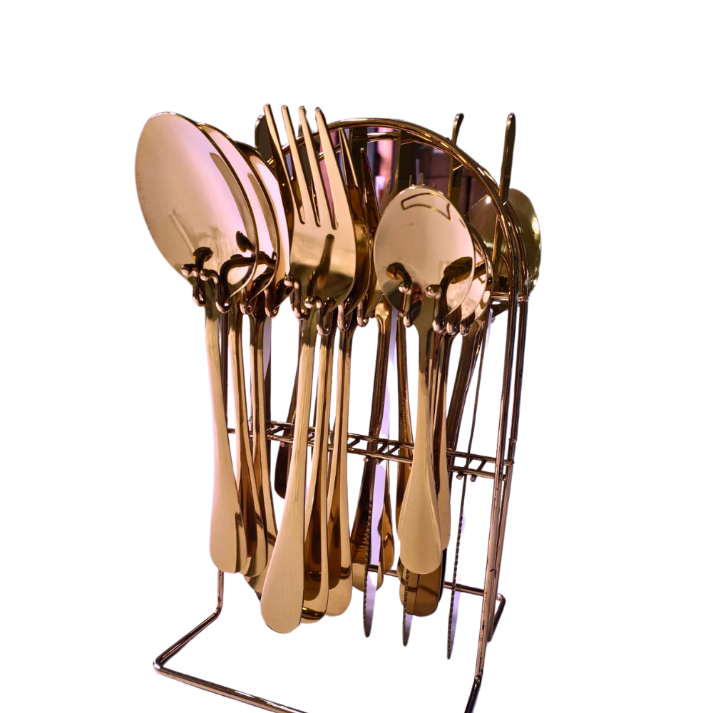 Set Cubiertos De Acero Inoxidable Oro Rosa24 Piezas Plateadas Utensilios Vajilla