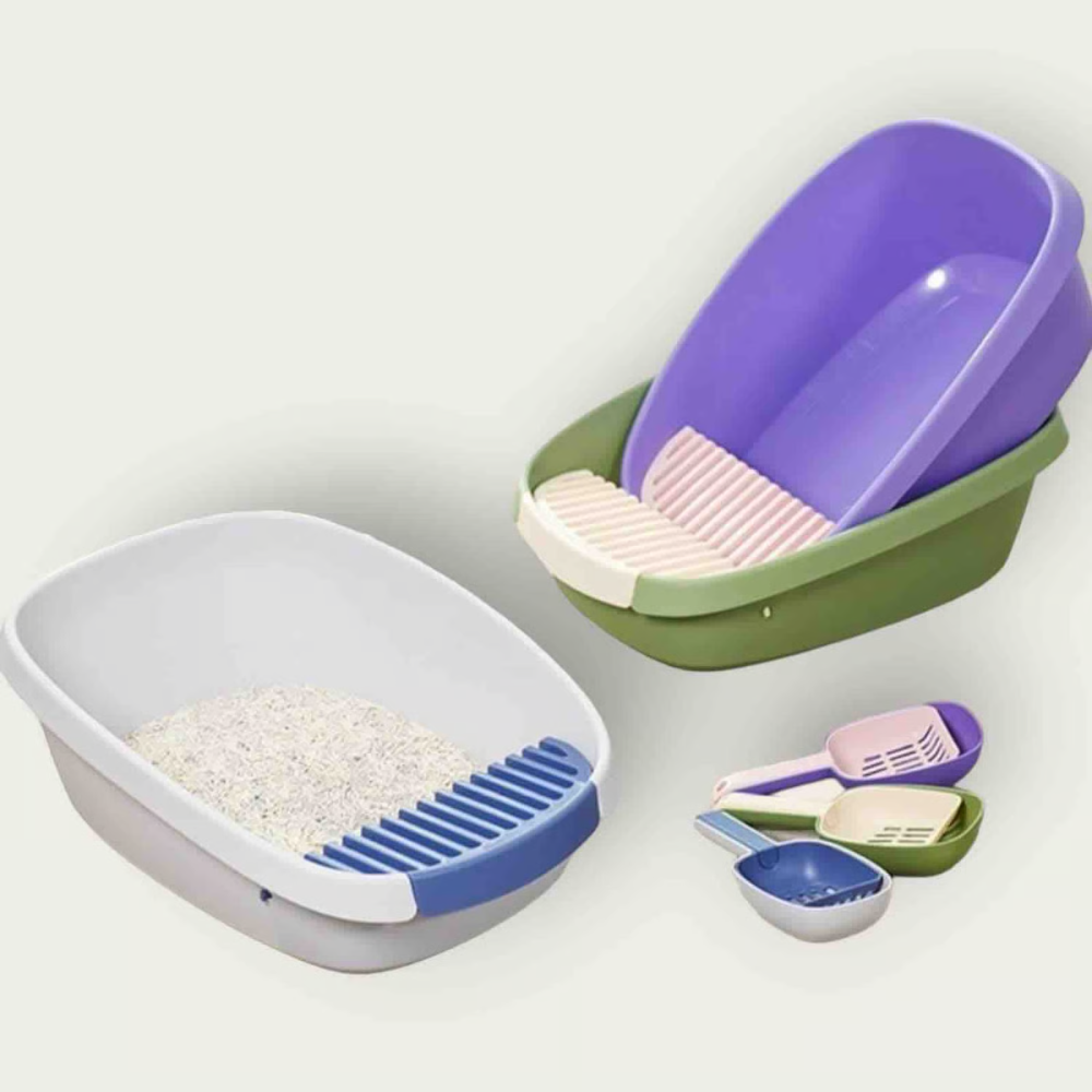 Caja de Arena Gris para Gatos + Pala