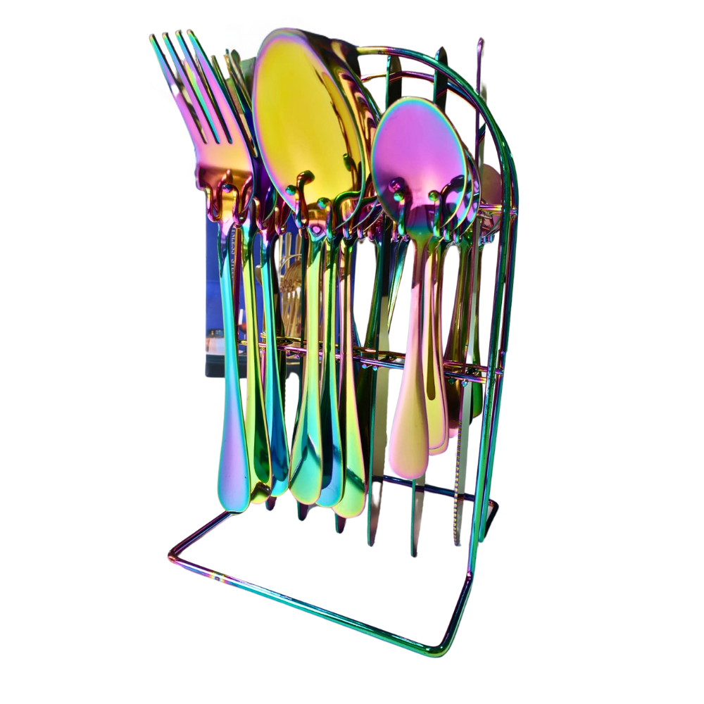 Set De Cubiertos 24 Piezas Con Soporte Acero Inoxidable