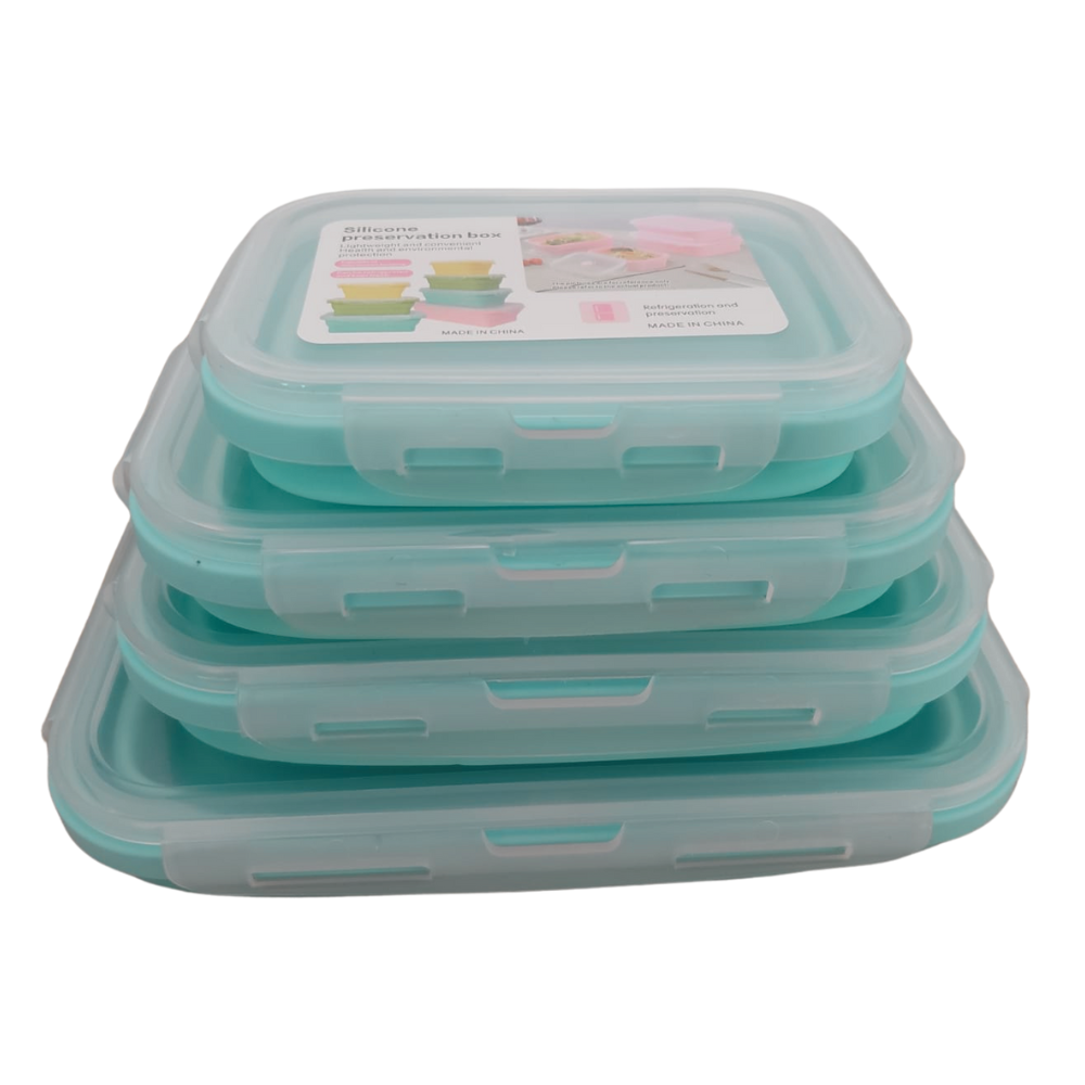 Juego de 4 Recipientes de Almacenamiento de Alimentos Silicona