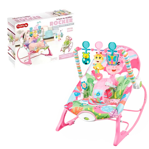 Mecedora para bebé + mosquitero JIRAFA ROSA