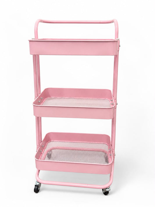 Carrito Organizador Metálico ROSA de 3 Niveles con Ruedas